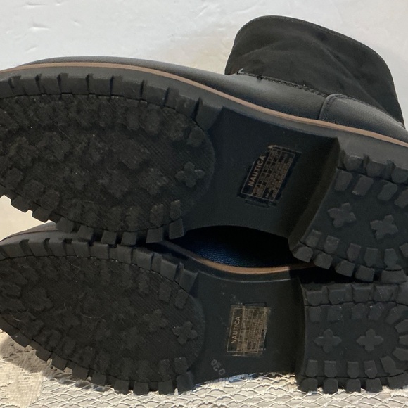 Nautical Women’s 6.5 BootsmBlack Leather Suede Chunky Heels Sherpa Lining Combat - Picture 8 of 11